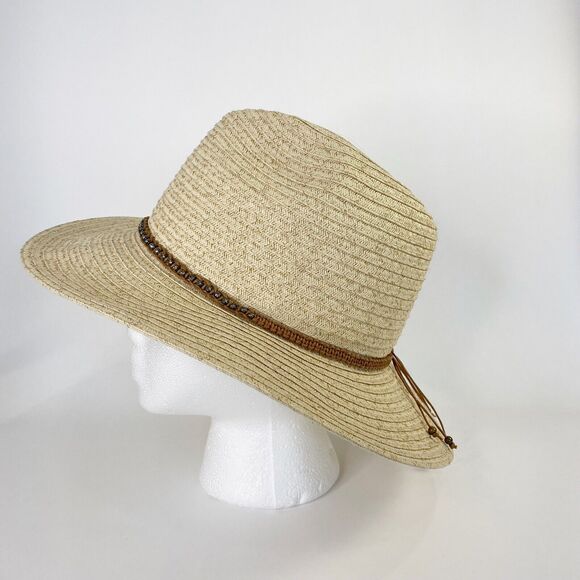 San Diego Hat Co Fedora Sun Hat Braided Jewel Beaded End String Woven Shimmer Ac - Picture 2 of 12
